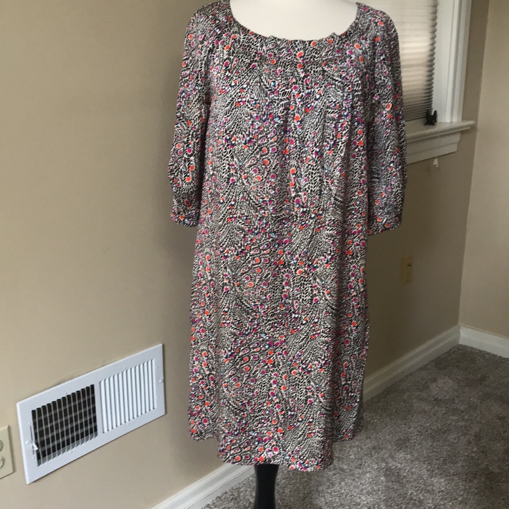 Lilly Pulitzer Silk Sandpiper 3/4 Sleeve Dress Brown Peacock Feather Print Sz 4